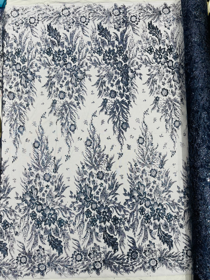 Big Glitter Damask Design On A Mesh Lace Fabric/Prom/Sold By The Yard