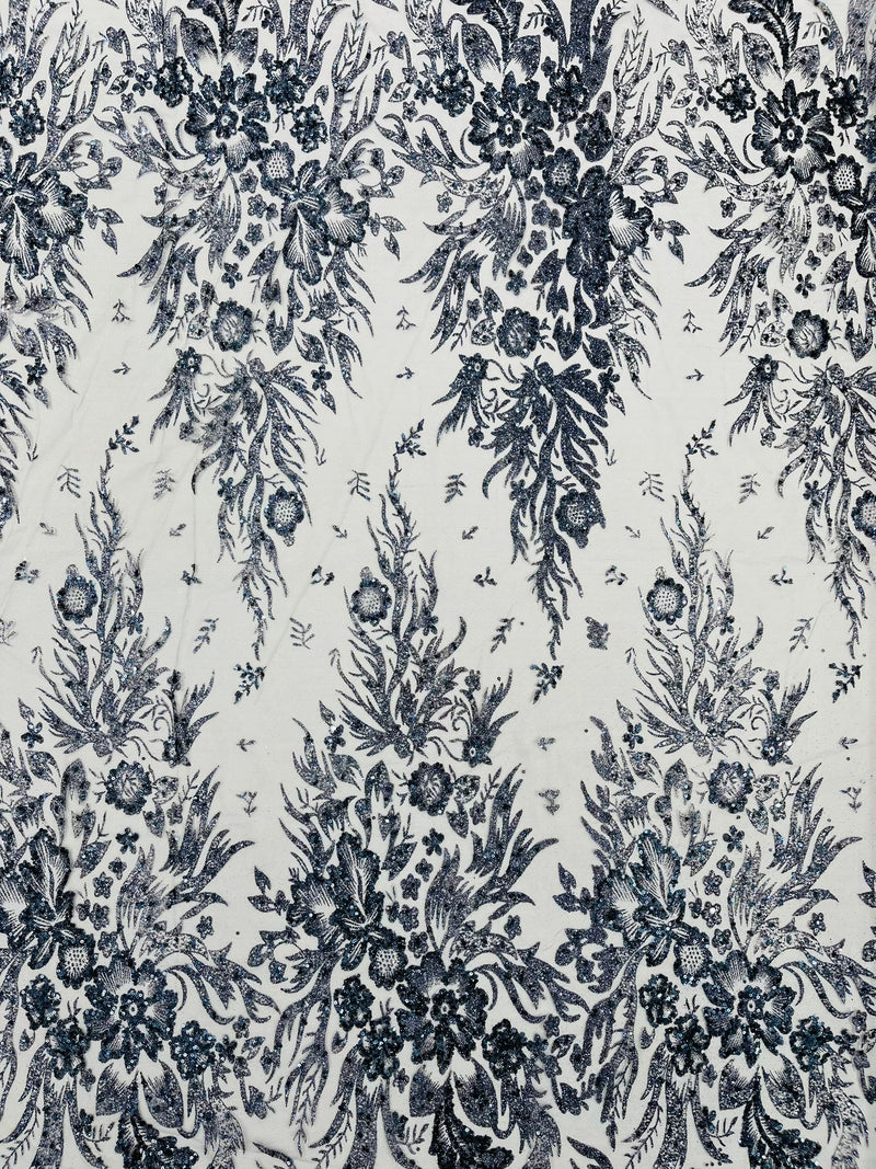 Big Glitter Damask Design On A Mesh Lace Fabric/Prom/Sold By The Yard