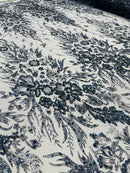 Big Glitter Damask Design On A Mesh Lace Fabric/Prom/Sold By The Yard