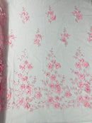 Orquidia 3d floral design embroider with pearls in a mesh lace fabric - prom - sold by the yard. - New Creations Fabric & Foam Inc