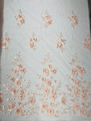 Orquidia 3d floral design embroider with pearls in a mesh lace fabric - prom - sold by the yard. - New Creations Fabric & Foam Inc