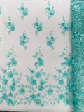 Orquidia 3d floral design embroider with pearls in a mesh lace fabric - prom - sold by the yard. - New Creations Fabric & Foam Inc
