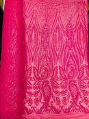 Paisley sequin design on a nude 4 way stretch mesh - prom - sold by the yard. - New Creations Fabric & Foam Inc