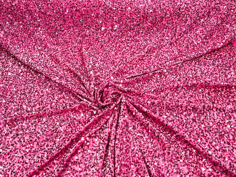Pink Sequin On A Pink Stretch Velvet Fabric 5mm,58 Inches wide /Prom/ Sold By The Yard.