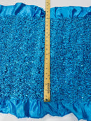 Pleated Stretch Satin Ruffle lace Trim With Hologram Sequin/24" Wide| New Creations Fabric & Foam Inc. - New Creations Fabric & Foam Inc