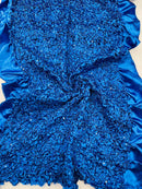 Pleated Stretch Satin Ruffle lace Trim With Hologram Sequin/24" Wide| New Creations Fabric & Foam Inc. - New Creations Fabric & Foam Inc