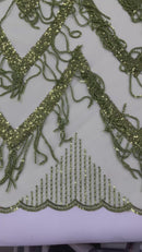 GEOMETRIC BEADED FRINGE DESIGN ON A MESH FABRIC (By The Yard)