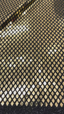 Gold Diamond Sequin On Black Metallic Lurex 2 Way Stretch Fabric- Sold By The Yard