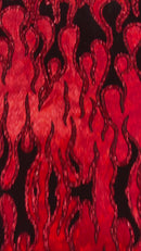 Hot Rod Tricot Holographic 4 Way Spandex With Black Flocking Flames And Red Glitter Fabric-