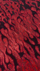 Hot Rod Tricot Holographic 4 Way Spandex With Black Flocking Flames And Red Glitter Fabric-