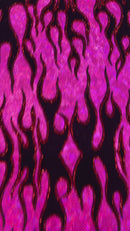 Hot Rod Tricot Holographic 4 Way Spandex With Black Flocking Flames And Red Glitter Fabric-