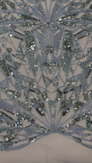 GEOMETRIC BEADED DESIGN ON A MESH LACE FABRIC (By The Yard)