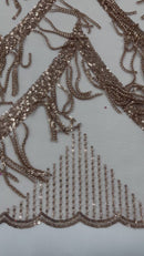 GEOMETRIC BEADED FRINGE DESIGN ON A MESH FABRIC (By The Yard)
