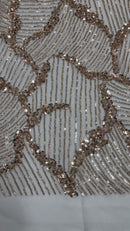 HEAVY BEADED LEAF DESIGN ON A MESH FABRIC (By The Yard)