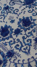 Floral 3D Palm Damask with Glitter in a Mesh Lace- Sold by the yard.