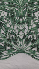 GEOMETRIC BEADED DESIGN ON A MESH LACE FABRIC (By The Yard)