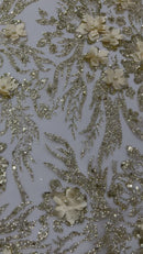 3D Floral Big Glitter Damask Design On A Mesh Lace 54" Wide| New Creations Fabric & Foam Inc.