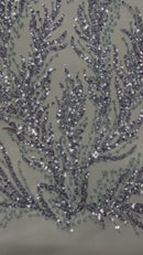 VINE BEADED LACE ON MESH FABRIC (By The Yard)