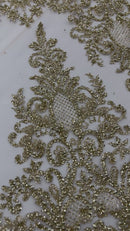Trim Glitter Damask Design On A Mesh Lace 58" Wide| New Creations Fabric & Foam Inc.