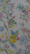 Multi Color Roses Glitter Design On A Mesh Lace Fabric| New Creations Fabric & Foam Inc