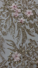 3D Floral Big Glitter Damask Design On A Mesh Lace 54" Wide| New Creations Fabric & Foam Inc.