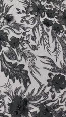 3D Floral Big Glitter Damask Design On A Mesh Lace 54" Wide| New Creations Fabric & Foam Inc.