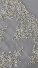 FLORAL DAMASK BEADED LACE ON MESH FABRIC (By The Yard)