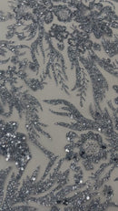 Big Glitter Damask Design On A Mesh Lace Fabric/Prom/Sold By The Yard