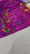 Splatter Foil Paint Metallic Print on a 4-way Stretch Tie Dye Nylon Spandex Tricot/Milliskin -Sold by the yard.