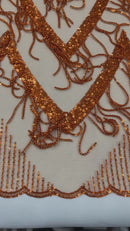 GEOMETRIC BEADED FRINGE DESIGN ON A MESH FABRIC (By The Yard)