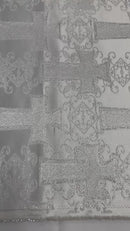 METALLIC BIG CROSS JACQUARD SATIN FABRIC (by the yard)