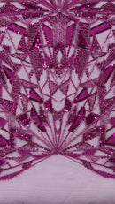 GEOMETRIC BEADED DESIGN ON A MESH LACE FABRIC (By The Yard)