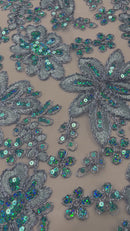 Metallic floral lace design embroidered 54" Wide | New Creations Fabric & Foam Inc.
