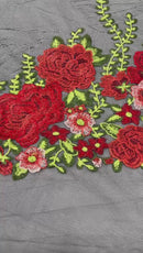 Roses Multi Color Floral Design Embroider On Mesh Lace Fabric (by the yard)