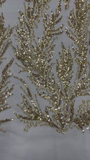 VINE BEADED LACE ON MESH FABRIC (By The Yard)