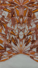 GEOMETRIC BEADED DESIGN ON A MESH LACE FABRIC (By The Yard)