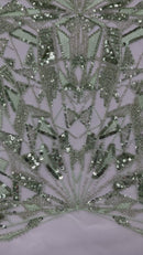 GEOMETRIC BEADED DESIGN ON A MESH LACE FABRIC (By The Yard)