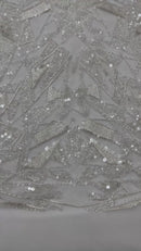 GEOMETRIC BEADED DESIGN ON A MESH LACE FABRIC (By The Yard)