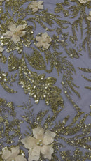 3D Floral Big Glitter Damask Design On A Mesh Lace 54" Wide| New Creations Fabric & Foam Inc.