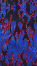 Hot Rod Tricot Holographic 4 Way Spandex With Black Flocking Flames And Red Glitter Fabric-