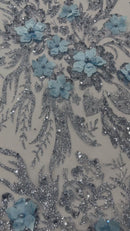 3D Floral Big Glitter Damask Design On A Mesh Lace 54" Wide| New Creations Fabric & Foam Inc.