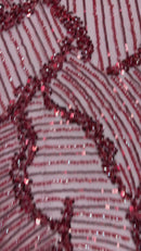 HEAVY BEADED LEAF DESIGN ON A MESH FABRIC (By The Yard)