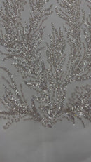 VINE BEADED LACE ON MESH FABRIC (By The Yard)