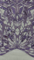 GEOMETRIC BEADED DESIGN ON A MESH LACE FABRIC (By The Yard)