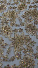 Metallic floral lace design embroidered 54" Wide | New Creations Fabric & Foam Inc.