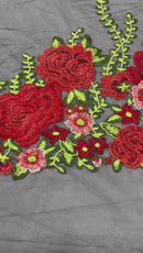 Roses Multi Color Floral Design Embroider On Mesh Lace Fabric (by the yard)