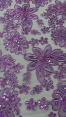 Metallic floral lace design embroidered 54" Wide | New Creations Fabric & Foam Inc.