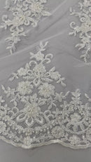 FLORAL DAMASK BEADED LACE ON MESH FABRIC (By The Yard)