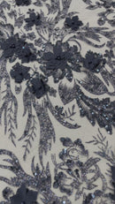 3D Floral Big Glitter Damask Design On A Mesh Lace 54" Wide| New Creations Fabric & Foam Inc.