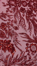 3D Floral Big Glitter Damask Design On A Mesh Lace 54" Wide| New Creations Fabric & Foam Inc.